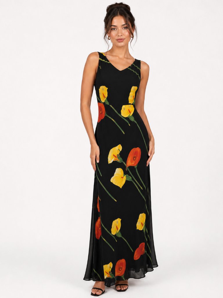 Tessuto Vintage Black Maxi Dress, Size Medium